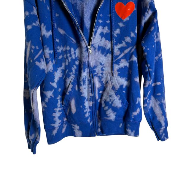 BFFS & Babes Blue Hand Tie Dyed Red Heart USA Full Zip Hoodie Unisex Medium - Picture 4 of 7
